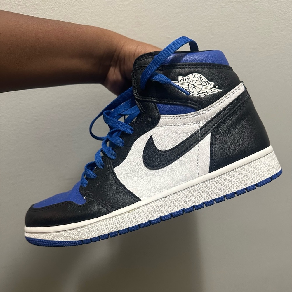 Nike Air Jordan 1 Men's Black and Blue Sneakers Royal Toe
